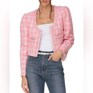 Avec Les Filles Pink & White Tweed Cropped Blazer